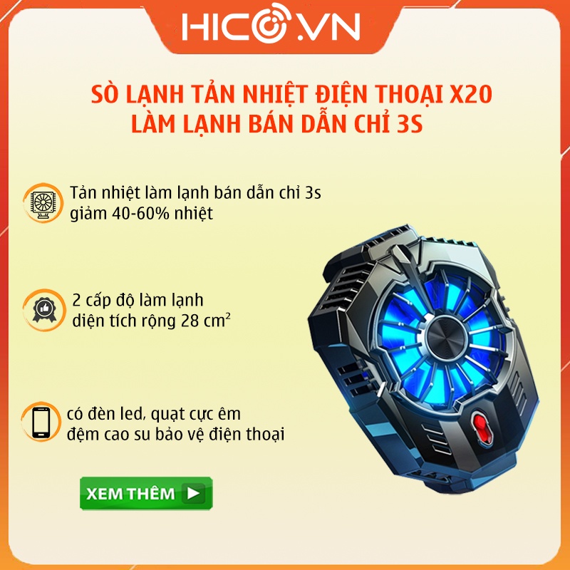 Quạt tản nhiệt điện thoại, Quạt tản nhiệt sò lạnh gaming X20, AH101 làm lạnh bán dẫn chỉ 3s, ổn định fps khi chơi game