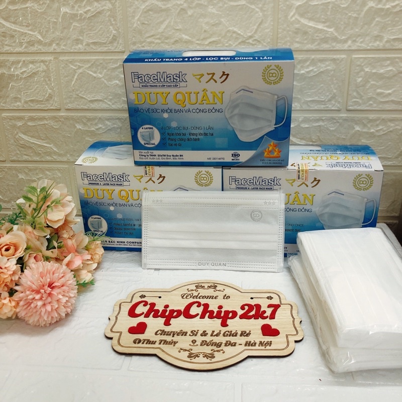 (Sỉ ) Hộp khẩu trang y tế màu trắng 4 lớp kháng khuẩn Duy Quân 50 cái chuẩn