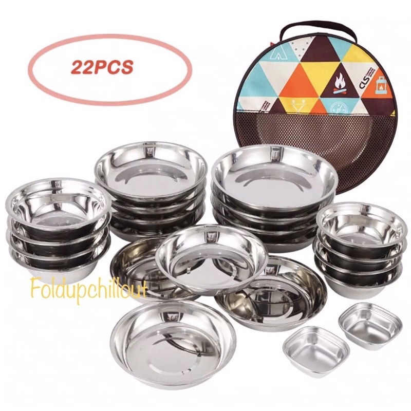 Bộ bát đĩa gia đình dã ngoại 16 ~ 17 ~ 22 món thép không gỉ sus 304 hiệu CLS