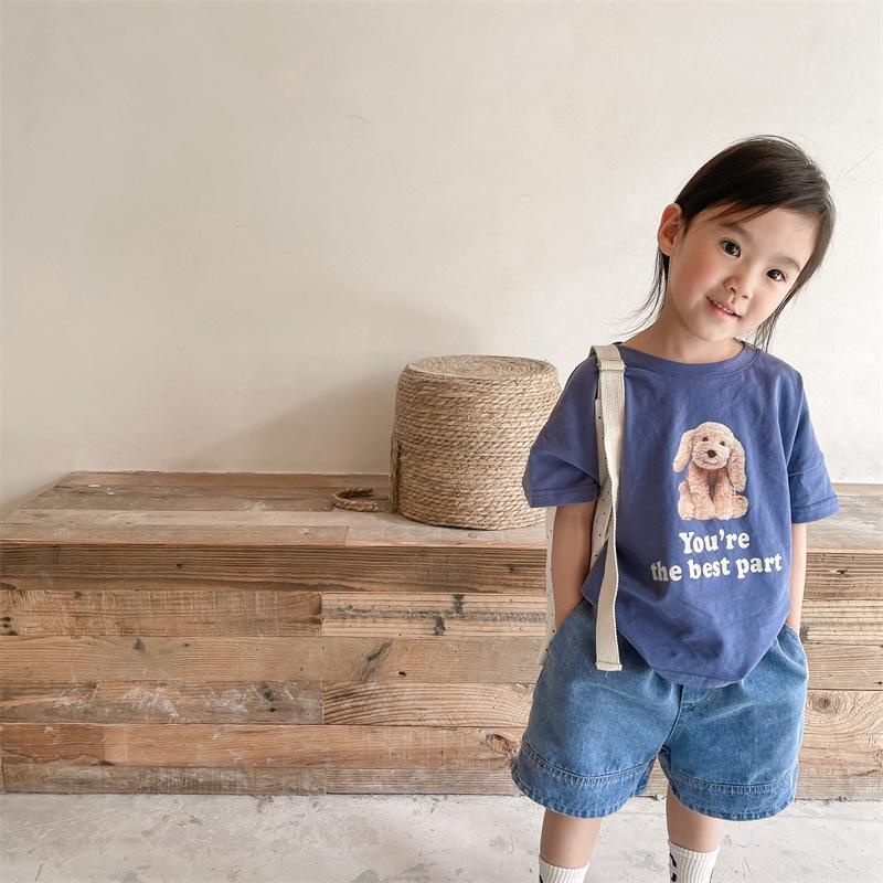 Áo thun ngắn tay in hình chú chó dễ thương cho bé