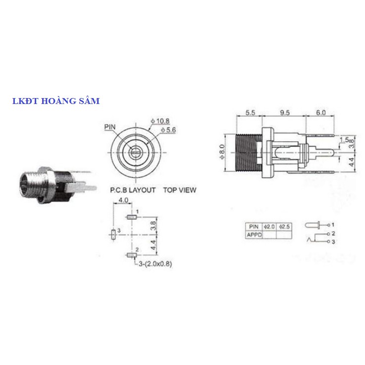 JACK nguồn cái DC 5.5x2.1 Jack kim loại vặn ren trên