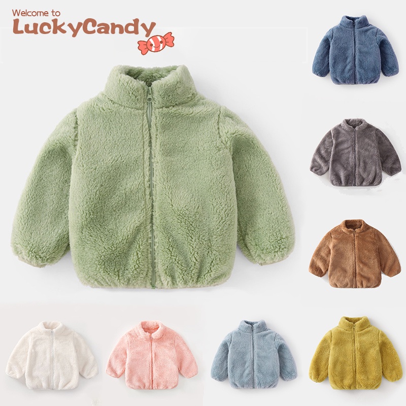 Áo khoác lông dày Luckycandy mềm mại giữ ấm thời trang mùa đông cho bé 0-6 tuổi
