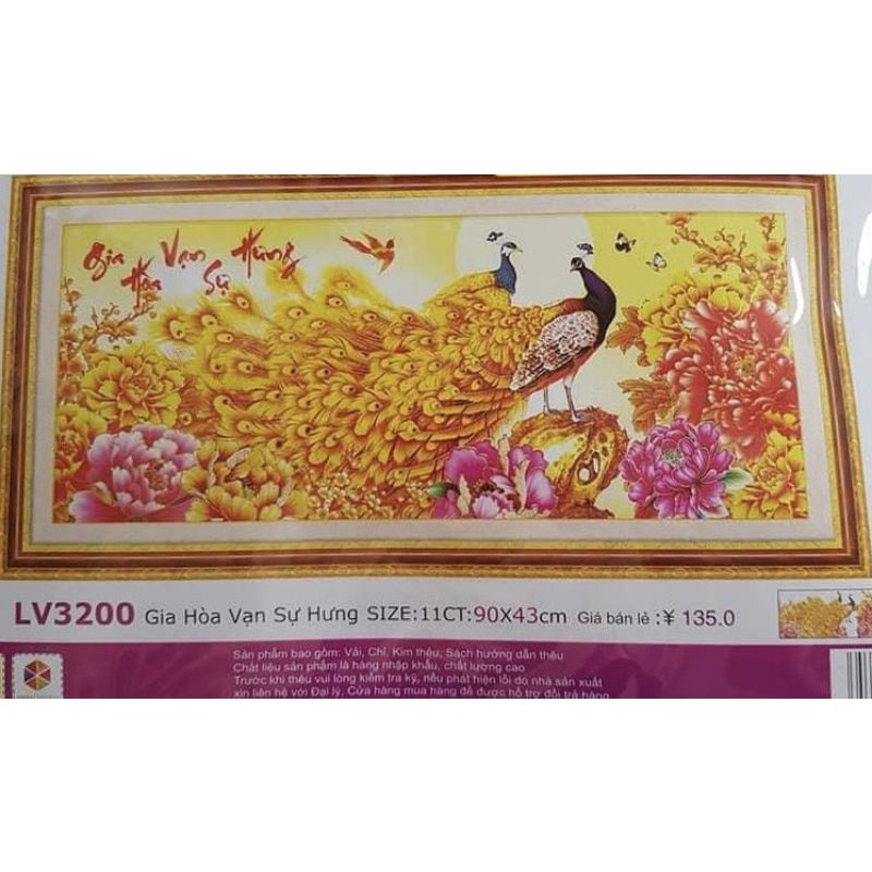 Tranh thêu chữ thập 3D Gia Hòa Vạn Sự Hưng LV3200 chưa thêu