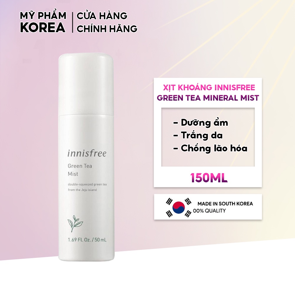 Xịt Khoáng Trà Xanh Innisfree Green Tea Mineral Mist Hàn Quốc 150ml giúp giữ ẩm và giúp da sáng mịn tự nhiên