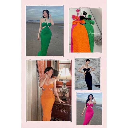 Đầm yếm maxi cúp ngực siêu hot đi biển, tiệc, bar, Đầm Body Sexy Xẻ Tà Cổ Yếm Váy Body LY alohashop91