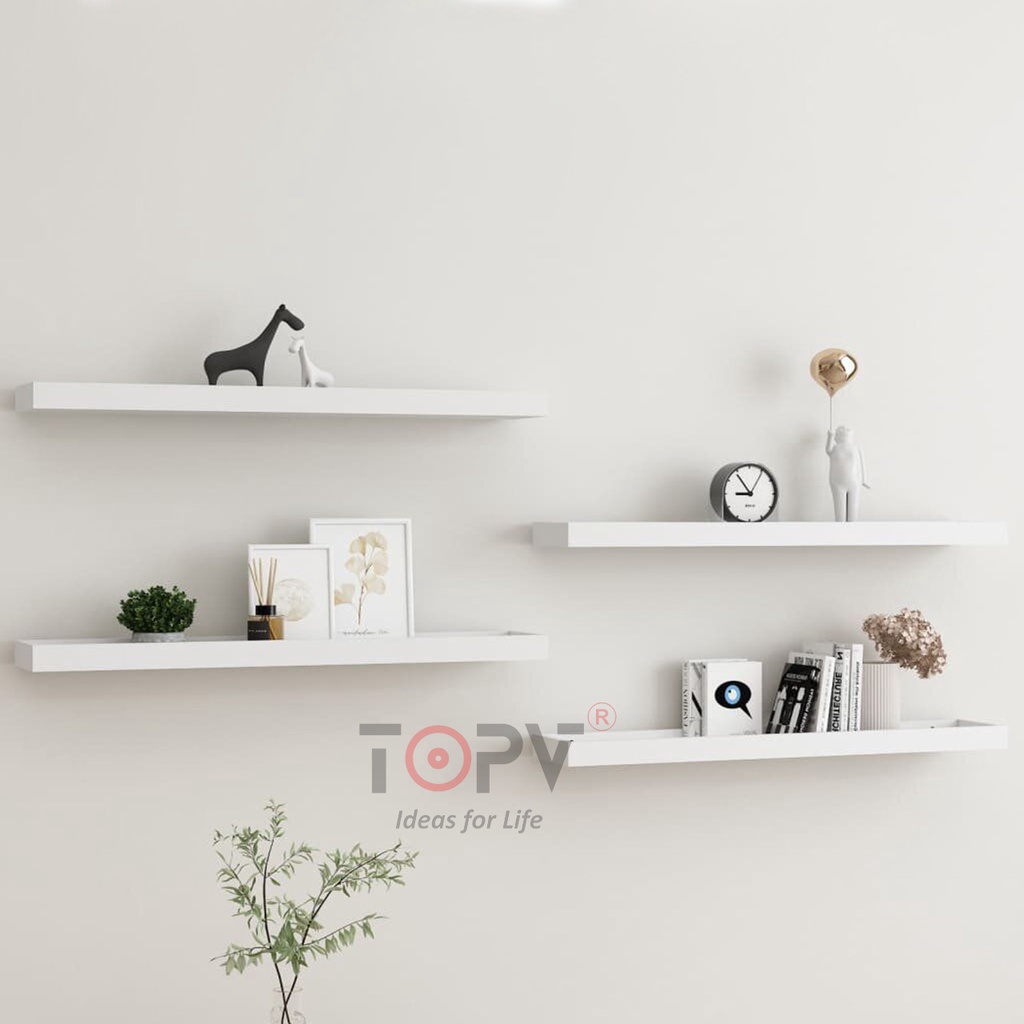 Bộ 3 kệ gỗ treo tường decor TopV giá trang trí bằng thanh gỗ ngang gắn tường mini phòng khách phòng ngủ đen TopVHCM