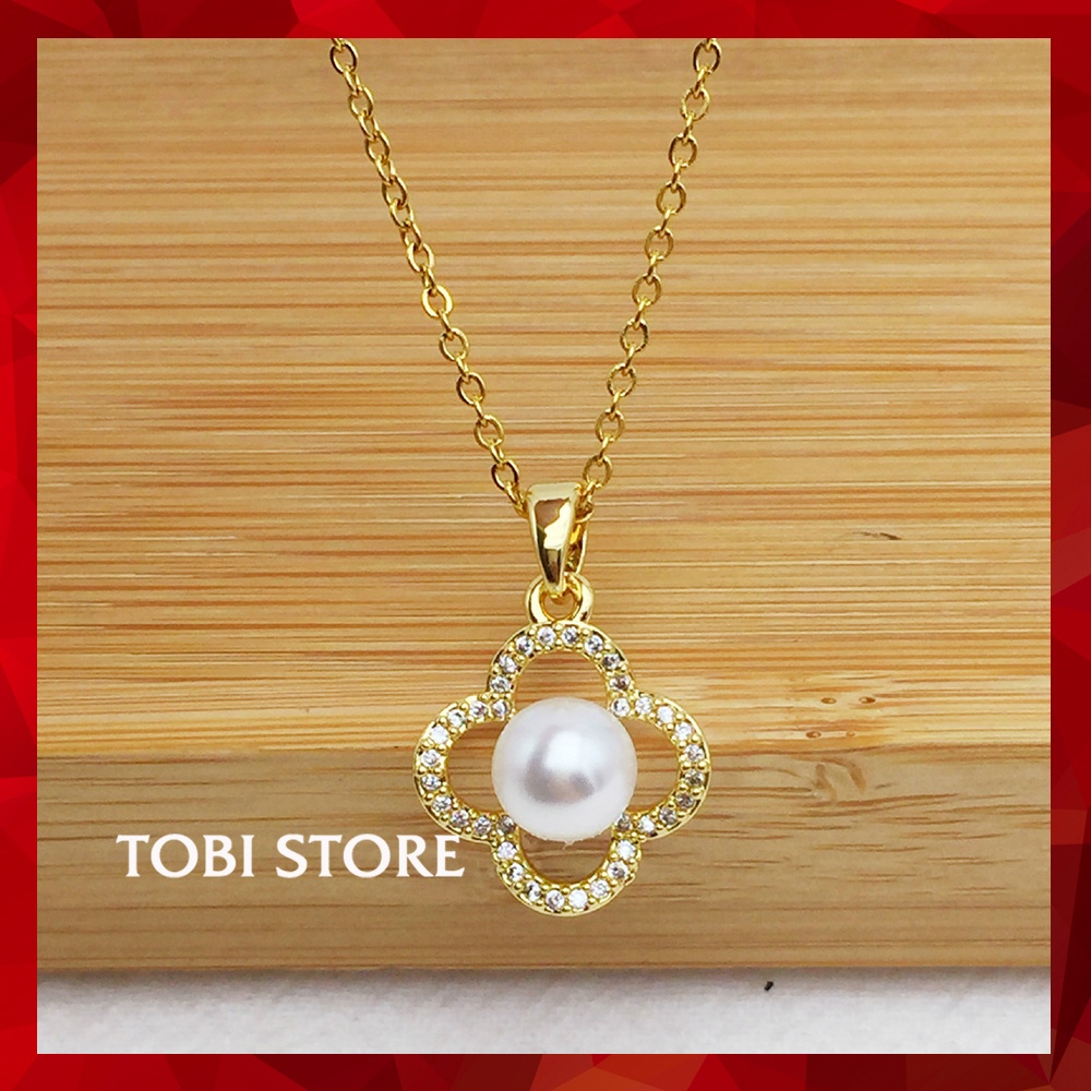 [Không đen gỉ] Dây chuyền thép titan mạ vàng mặt hoa gắn ngọc TB549