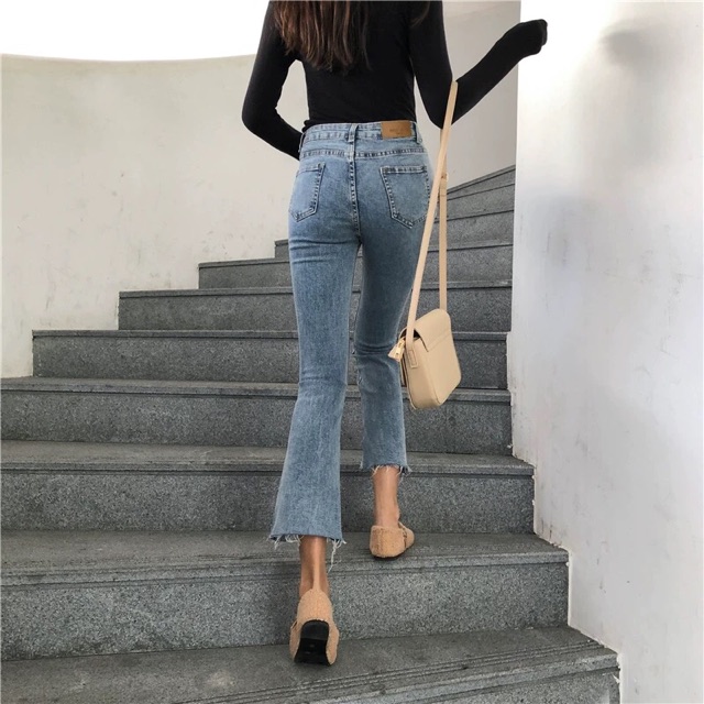 (Order) có bigsize Quần jeans ống loe xẻ lệch 2019