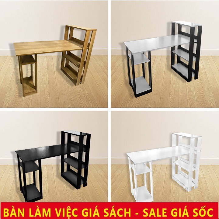 Bàn học sinh trẻ em, bàn làm việc văn phòng kèm kệ giá sách thông minh, giá rẻ, hàng lắp ráp, gỗ MDF