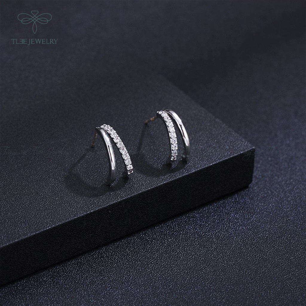 Khuyên tai bạc nữ TLEE móc kép cá tính nạm đá sang trọng NCJ B0199