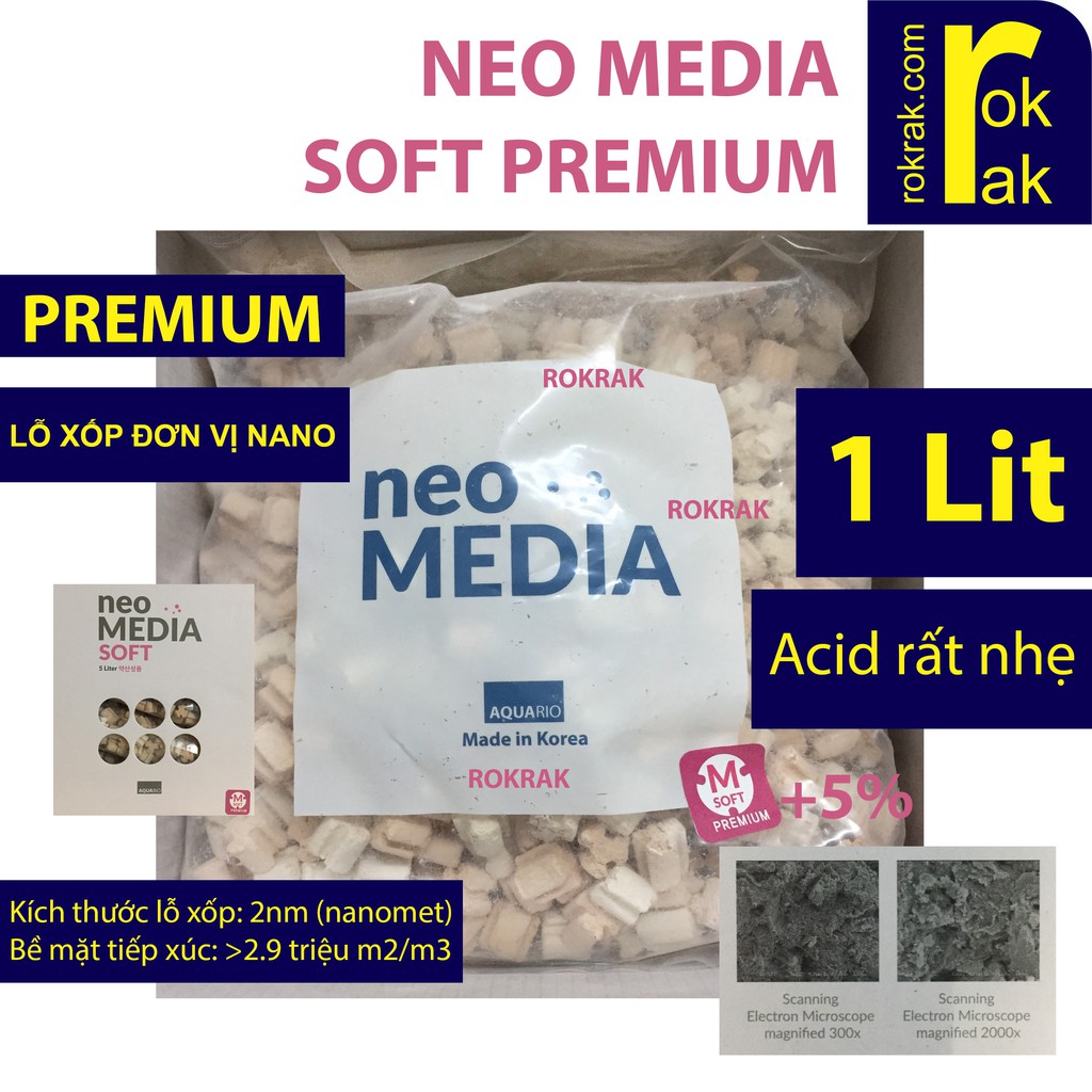 [Mã ROKRNEO20 giảm 20k] NEO MEDIA SOFT PREMIUM 1Lit (giảm pH) vật liệu lọc cao cấp bể thủy sinh