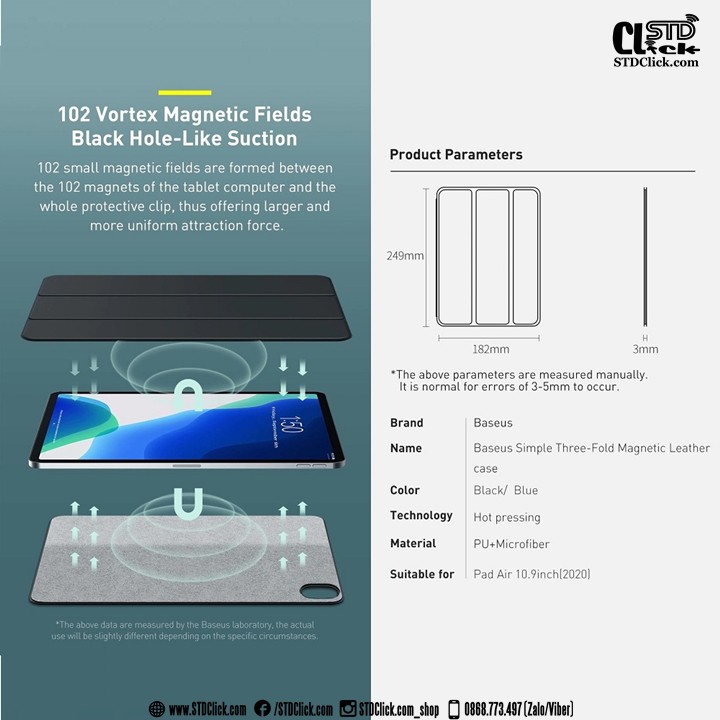 BAO DA IPAD AIR 4 2020 - AIR 10.9 BASEUS SIMPLISM THREE-FOLD NAM CHÂM HÍT LƯNG CHÍNH HÃNG | BigBuy360 - bigbuy360.vn