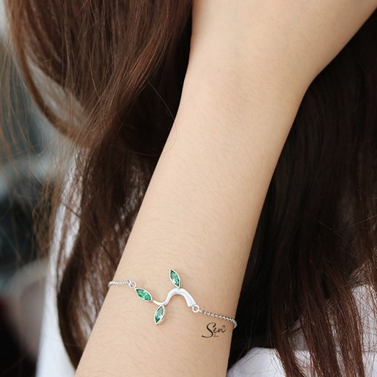 Lắc tay cành cây 3 lá xanh bạc 925 Senyda Jewelry LT061
