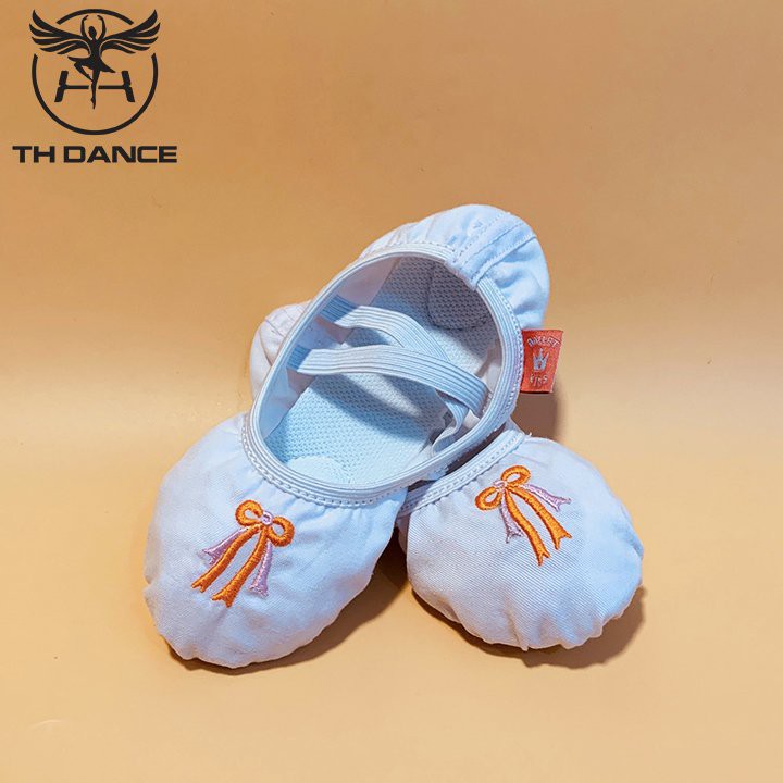 Giày múa ballet trẻ em GM01T - Giày vải trắng thêu nơ