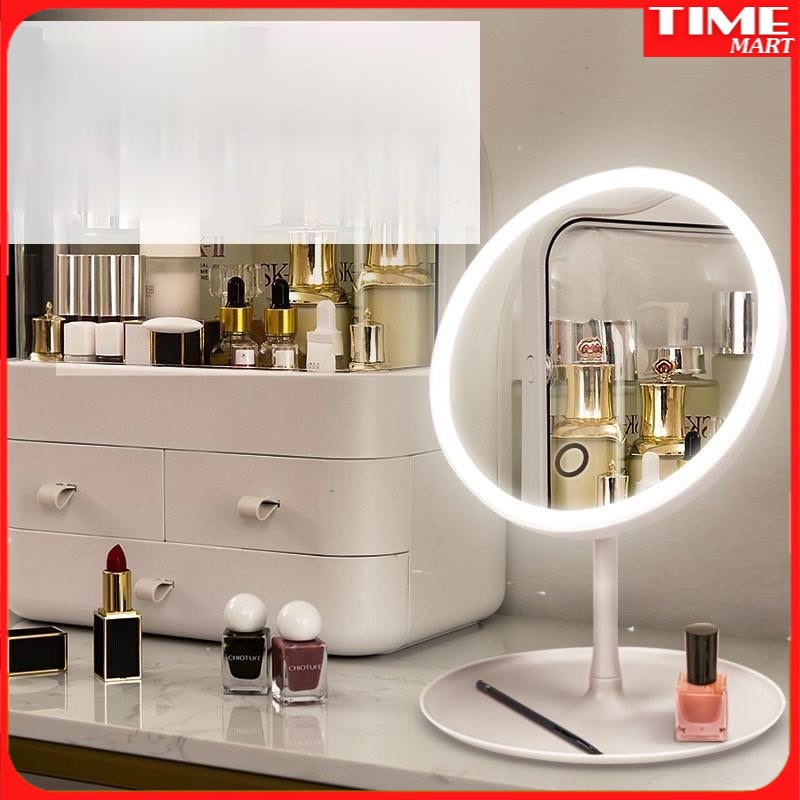 Gương Trang Điểm LED ,Có Đèn Để Bàn Cầm Tay [TIME_MART siêu thị tiện ích gia đình]