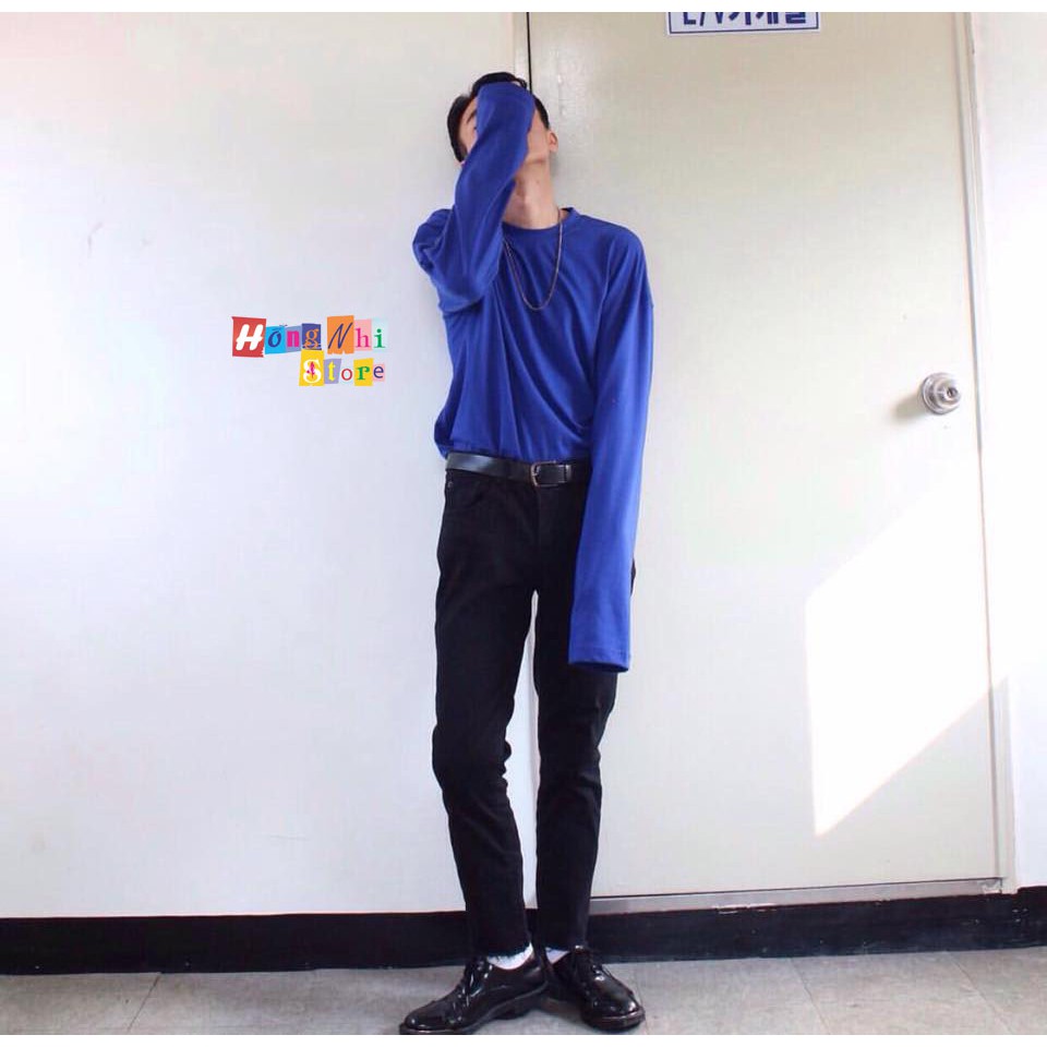 Áo Thun Tay Dài Trơn Long Tee Ulzzang Unisex Nam Nữ Dáng Rộng Màu Xanh Dương Đậm Coban - MM