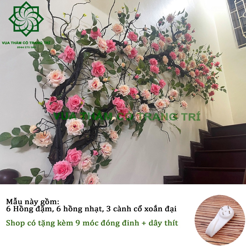 Hồng dây leo nhựa trang trí cầu thang  siêu bền, siêu đẹp