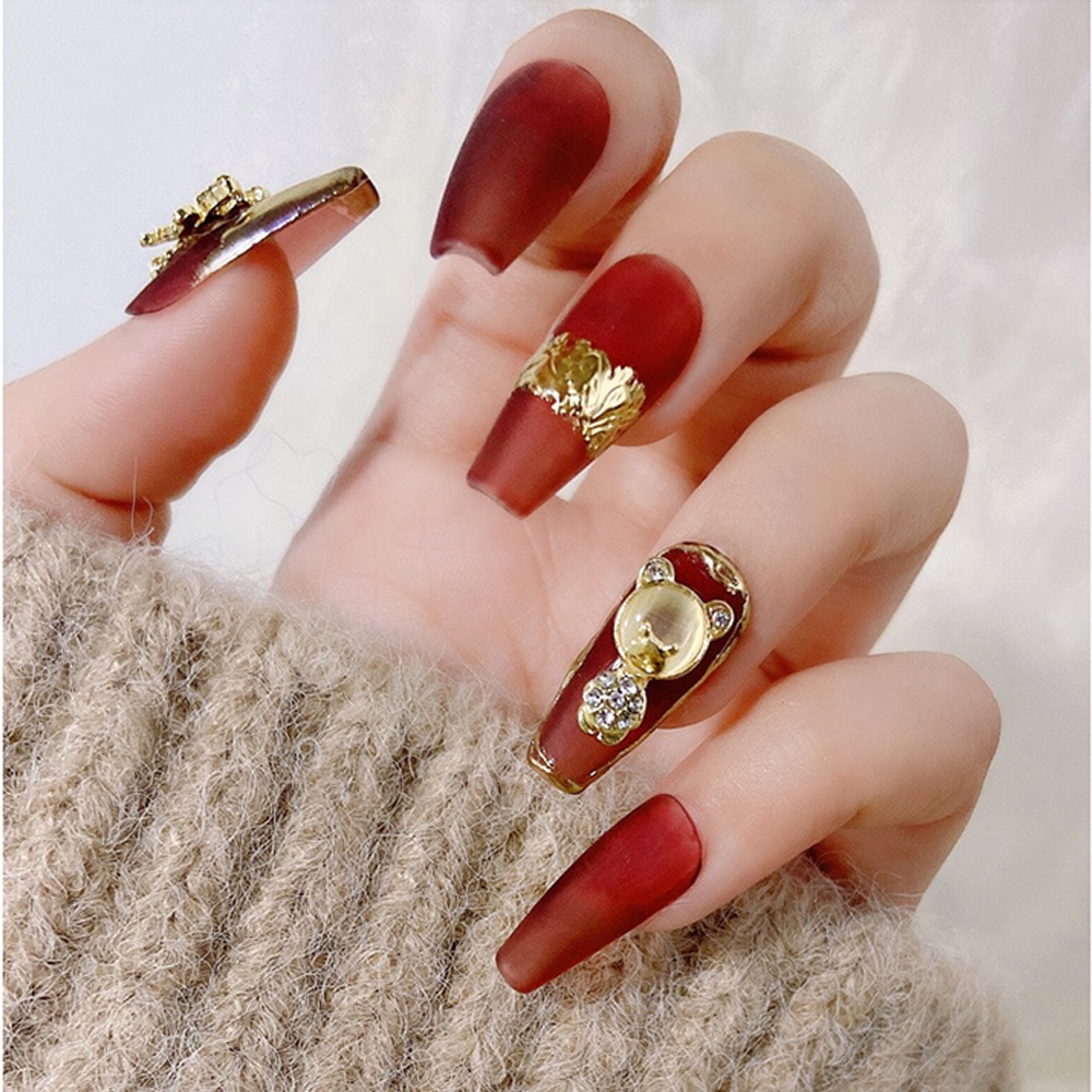 [Hàng mới về] Set 2 phụ kiện trang trí móng tay hình gấu 3d bằng hợp kim độc đáo