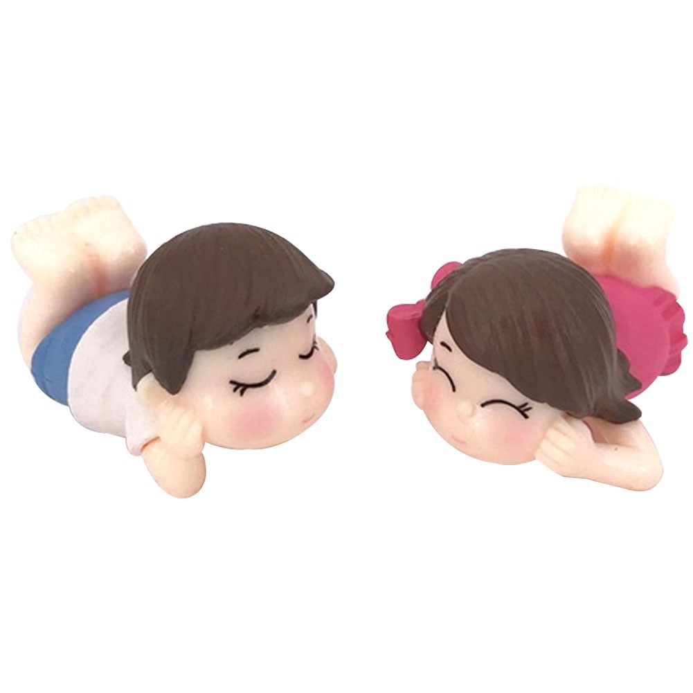 Set 2 Tượng Cặp Đôi Nằm Trên Mặt Trước Dễ Thương Trang Trí Tiểu Cảnh A12