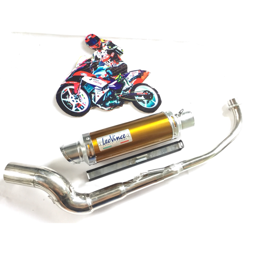 Bộ pô leovince VÀNG full cổ cong 2 KHÚC INOX 304 WAVE, SI, CUP, DREAM, EXCITER, WINER, SONIC, RAIDER FI, SATRIA, GSX