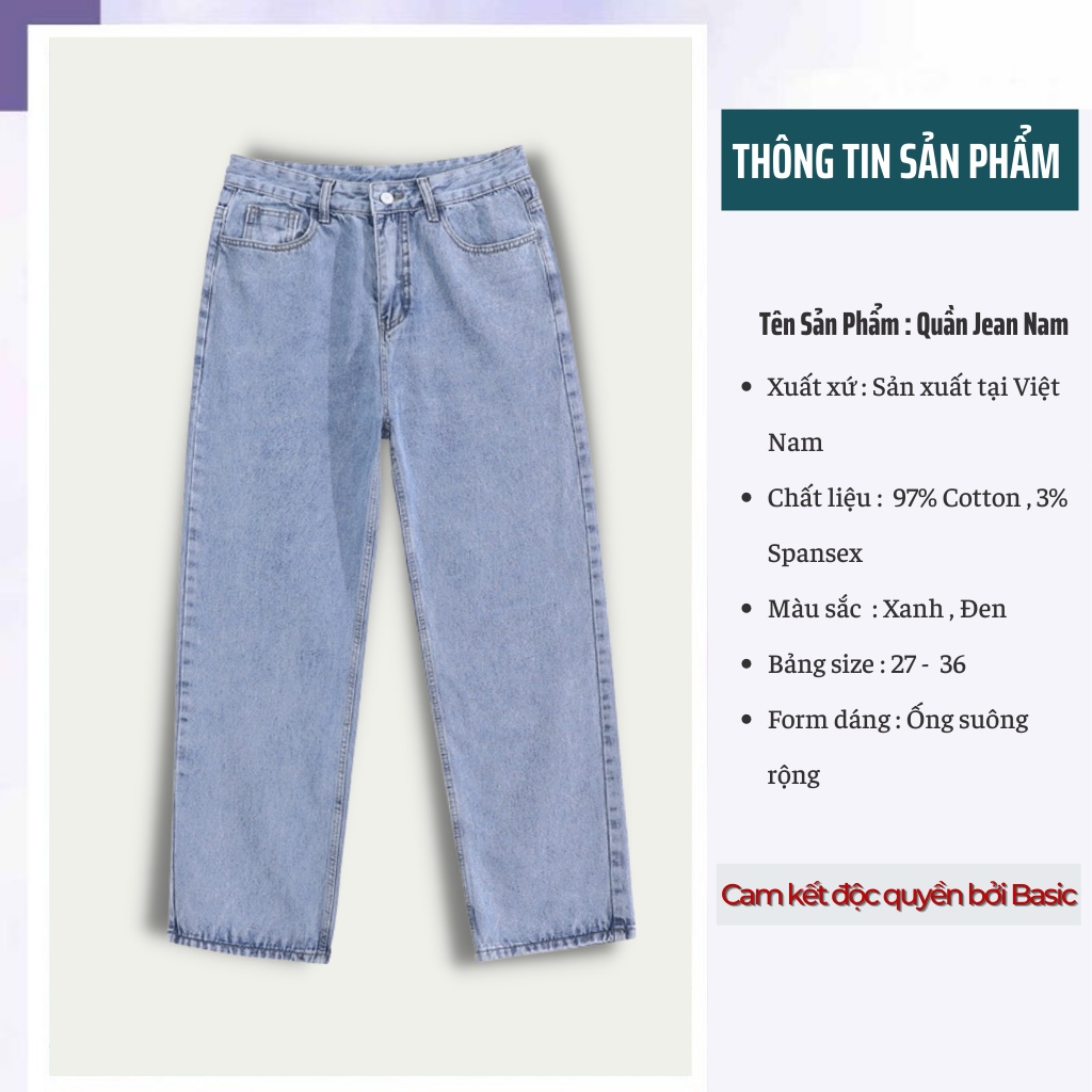 Quần baggy nam BASIC jean ống suông rộng phong cách Hàn Quốc 2023