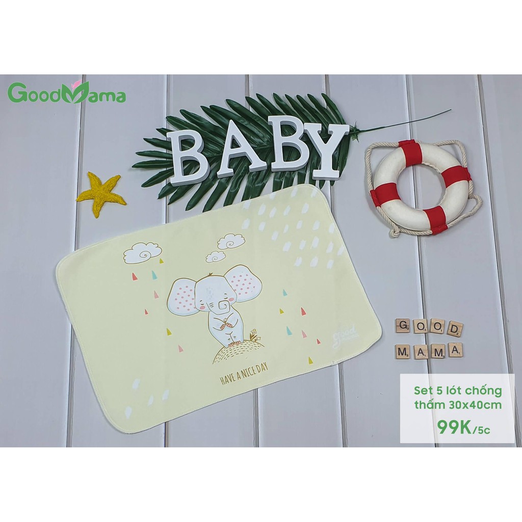 Set 5 Tấm lót mông chống thấm hình thú cho bé - Lót sơ sinh Goodmama