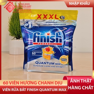 Viên rửa bát Finish Quantum Max 60 Viên Hương Chanh Lemon Thơm Mát Nhập Khẩu 14 Chức Năng - Finish Quantum Max Lemon