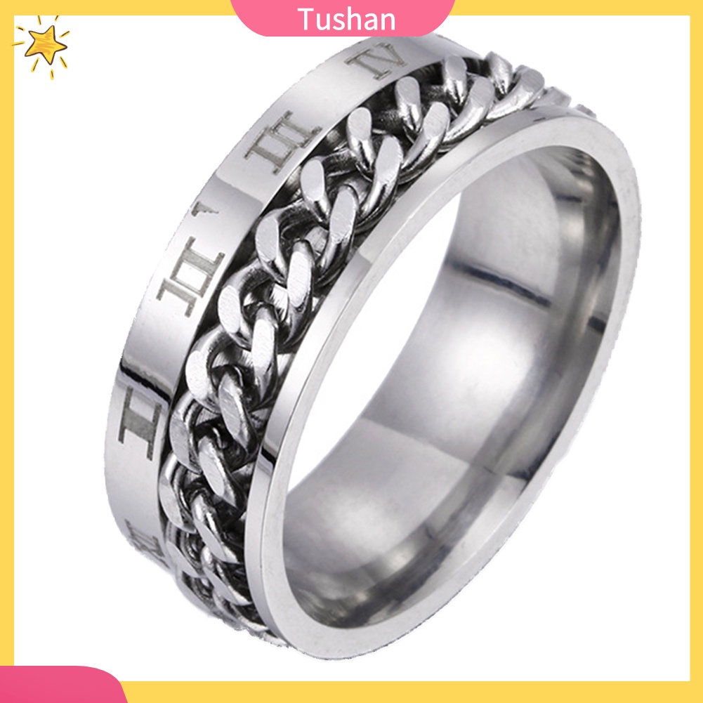 Nhẫn thép titan khắc chữ số La Mã thời trang