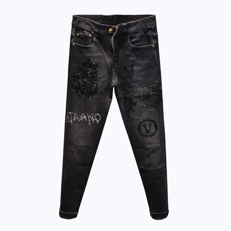 Quần Jeans Nam Co Dãn In Hình Kim Cương Thời Trang