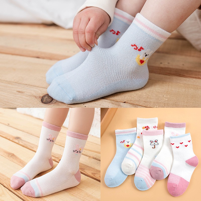 Set 5 đôi tất cho bé gái 1-12 tuổi chất liệu cotton cực kỳ co giãn và mềm mại HTA02