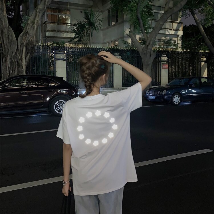 Áo thun Phản Quang Tay lỡ nam nữ Vòng Sao