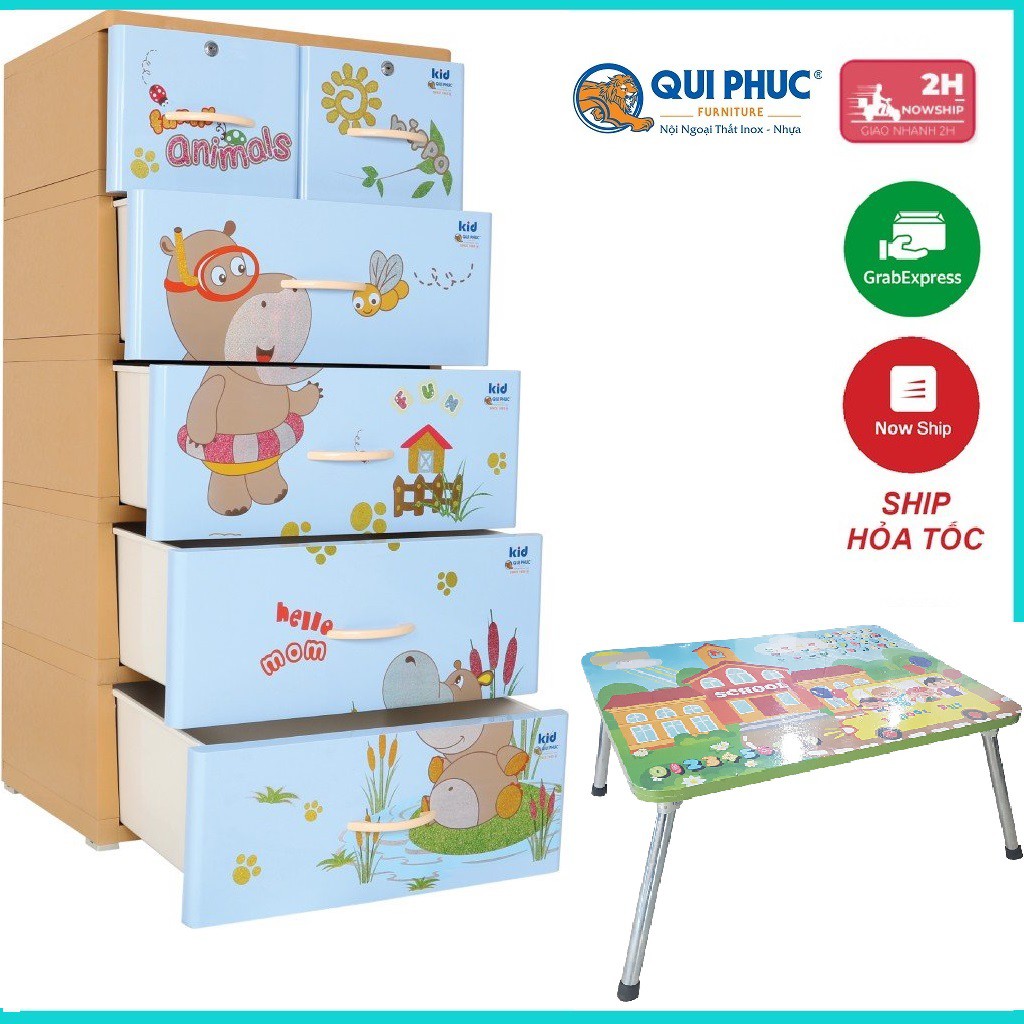 TỦ NHỰA QUI PHÚC KID HÀ MÃ  5 TẦNG 6 NGĂN 60 x 47 x 130 Cm- TẶNG BÀN XẾP CHO BÉ- BẢO HÀNH NHỰA LÊN TỚI 10 NĂM