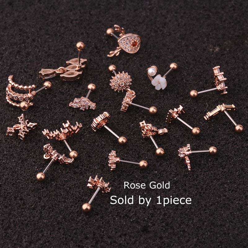 Khuyên Tai Bằng Thép Không Gỉ Đính Đá Zircon 20g