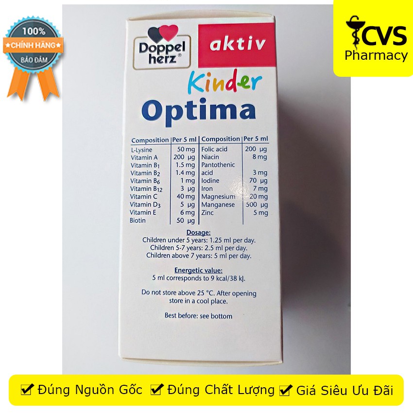 Siro Doppelherz Kinder Optima Vitamin tổng hợp cho trẻ biếng ăn, kém hấp thu - cvspharmacy