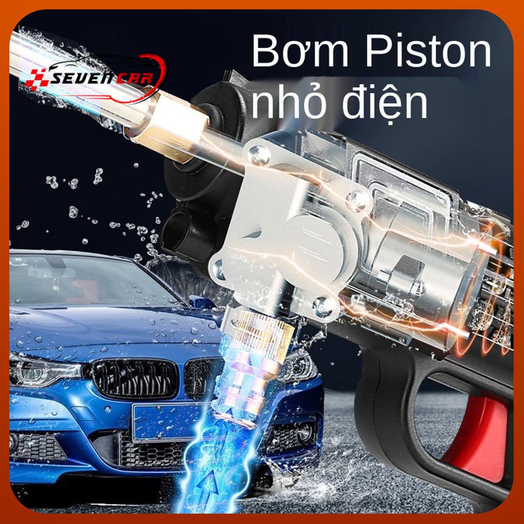 Máy rửa xe, máy phun nước cầm tay không dây áp lực cao 2 pin và 1 sạc công suốt lơn - dòng cao cấp- Seven.car