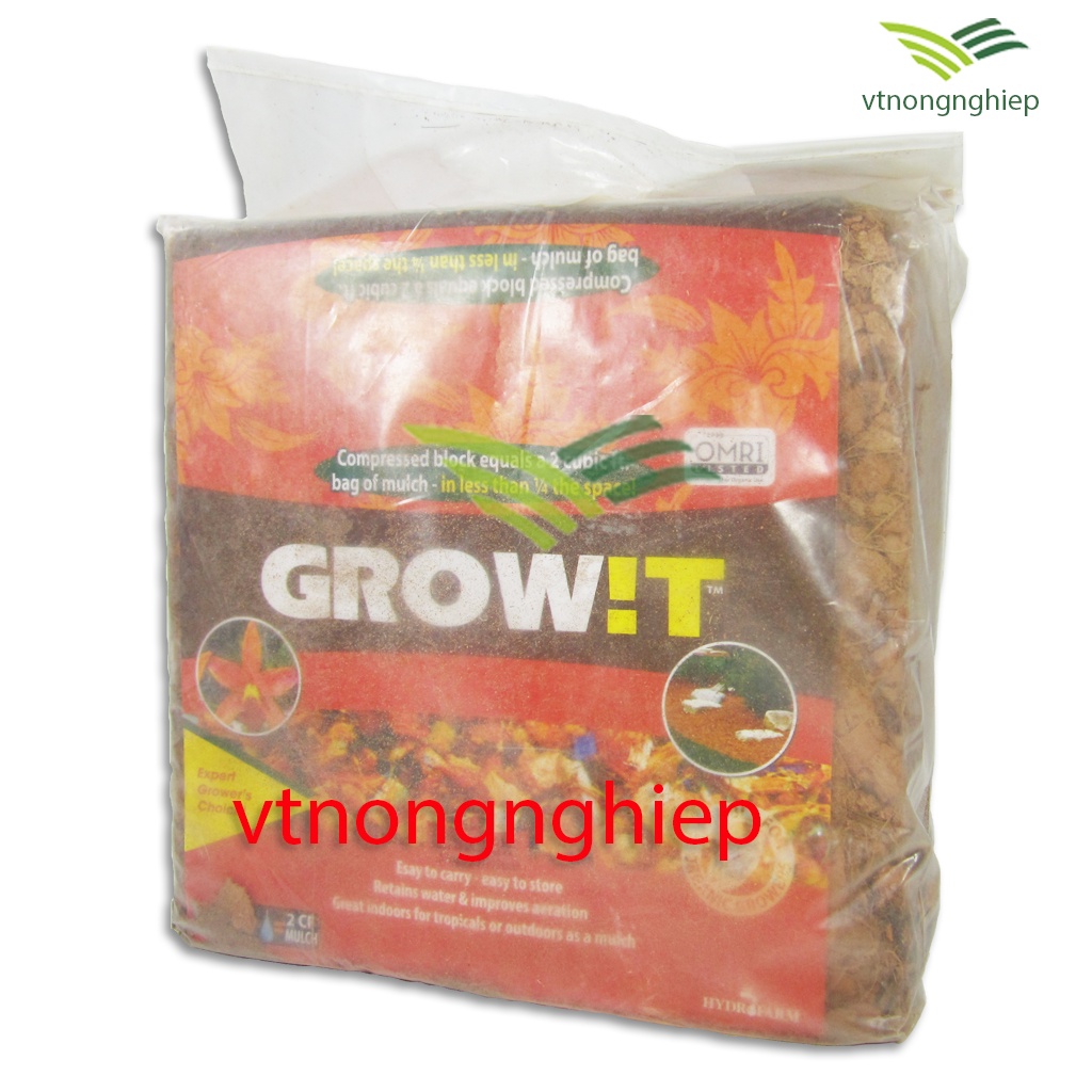 Xơ dừa nén GROW!T-Coco Coir Chips, kiện 28x28x18cm, nặng 4.5-4.7kg, xơ dừa trồng cây dùng cho Hoa Lan, cây cảnh, cây hoa