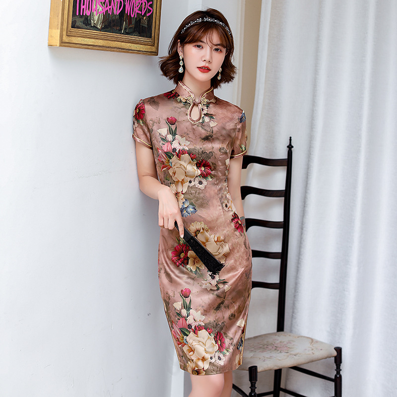 Đầm sườn xám ôm dáng ngắn tay phong cách Trung Hoa 8 màu lựa chọn dành cho nữ | BigBuy360 - bigbuy360.vn
