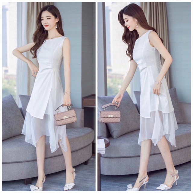 Đầm trắng phối voan (kèm hình thật)