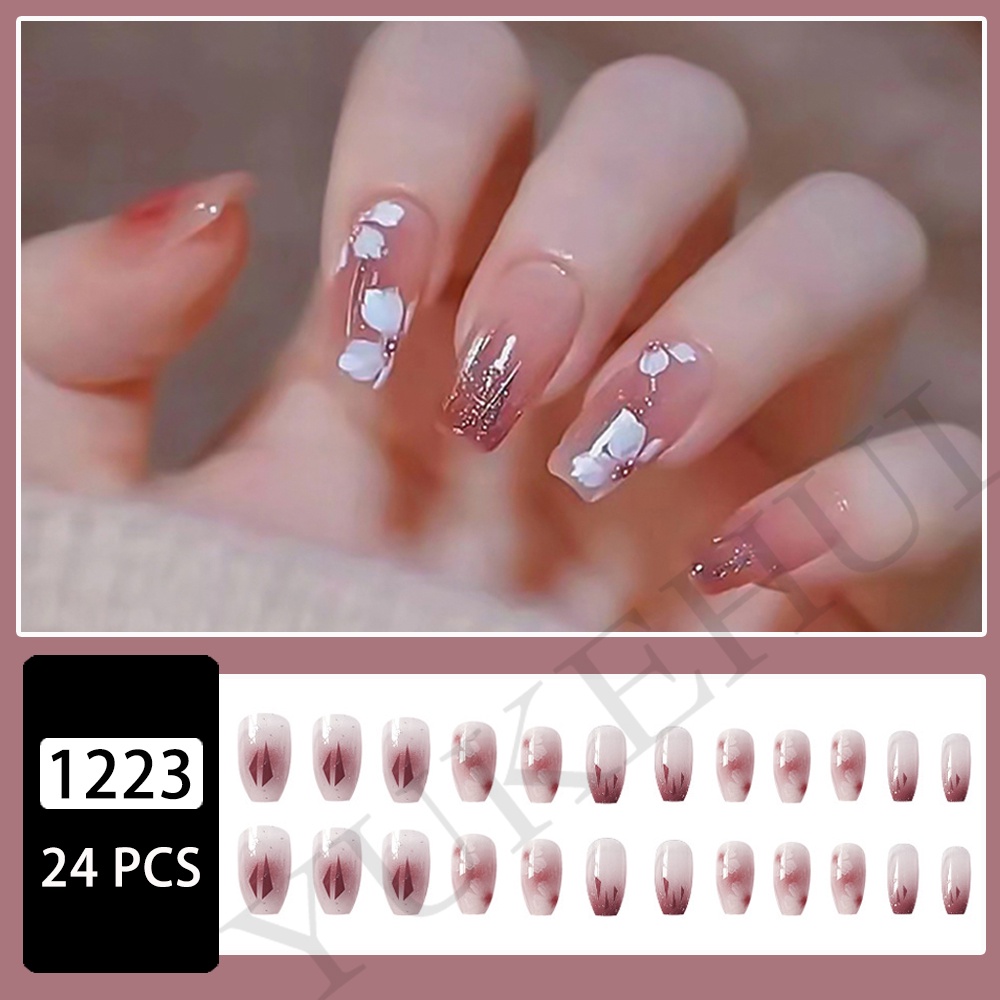 1223 bộ móng tay giả set móng giả trong suốt móng tay giả đính nơ móng tay giả dài vuông set 24 móng tay giả  móng giả thiết kế    dán móng tay giả móng tay giả dài vuông