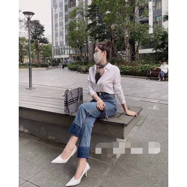 Quần jean xắn gấu phối xinh xắn hàng loại 1