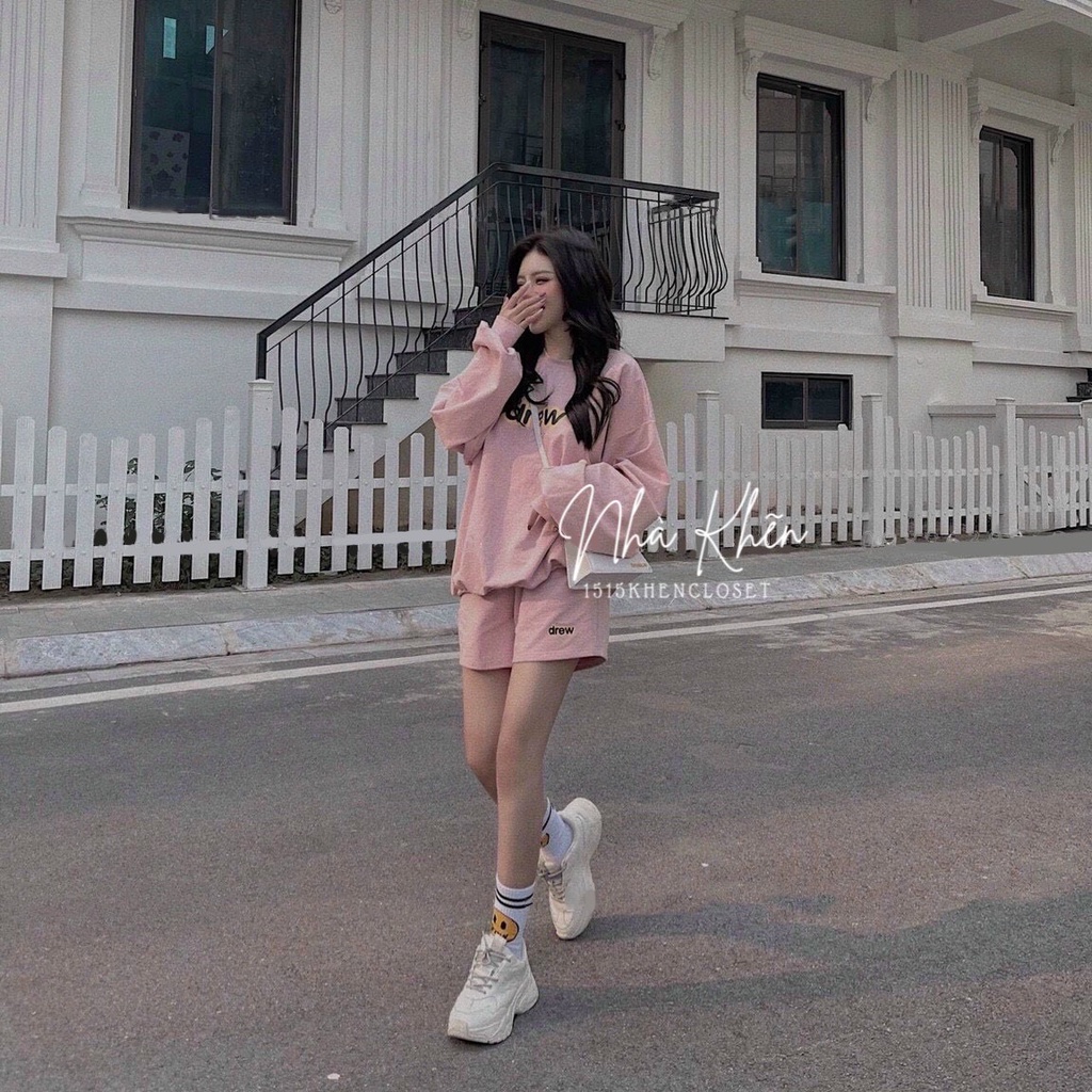 Set bộ áo tay dài sweater drew quần short đùi 3 màu