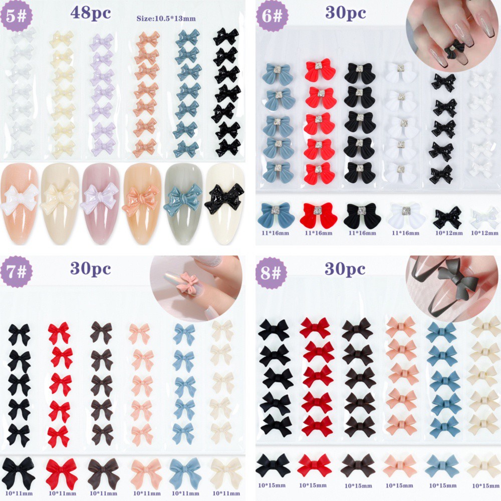 Gói 30 / 48 Miếng Dán Móng Tay Hình Gấu 3D 6 Ngăn Bằng Da Phong Cách Nhật Bản