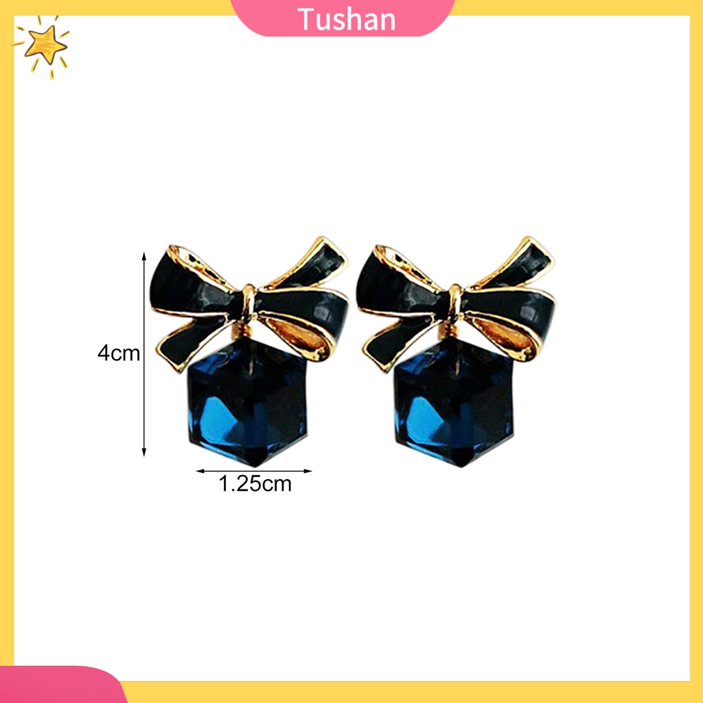 Khuyên tai đính đá trang trí hình nơ dễ thương cho nữ