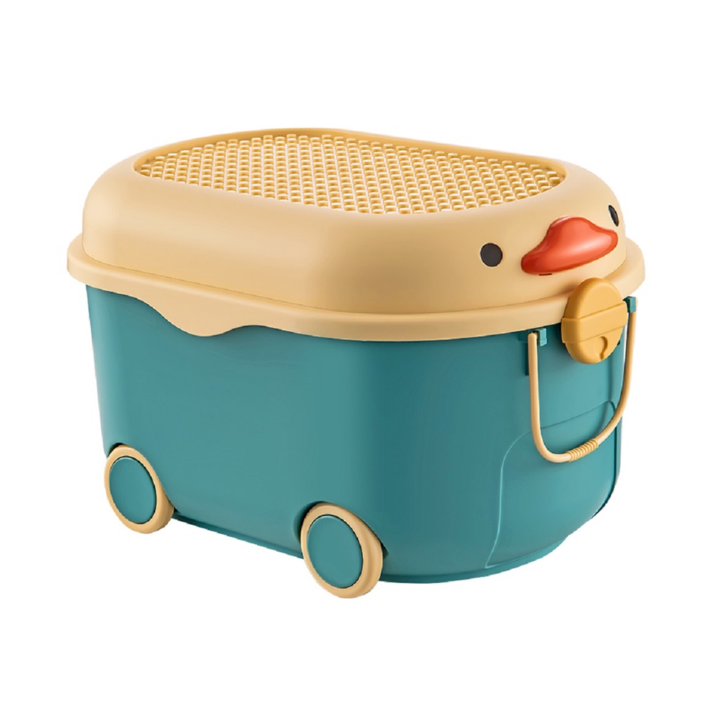 HomeBase STACKO Thùng đựng đồ đa năng hình con vịt có bánh xe có nắp khóa hai bên W46xH27xD31cm Sz S màu xanh dương