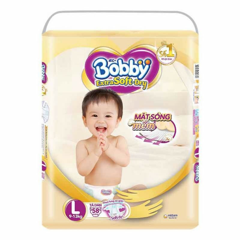 Tã dán Bobby Extra Soft S74, M64, L58, XL52 mới