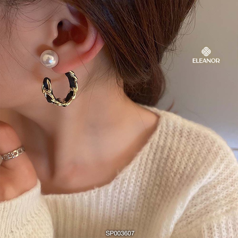 Bông tai nữ Eleanor Accessories hình chữ C đính ngọc trai nhân tạo phụ kiện trang sức cá tính