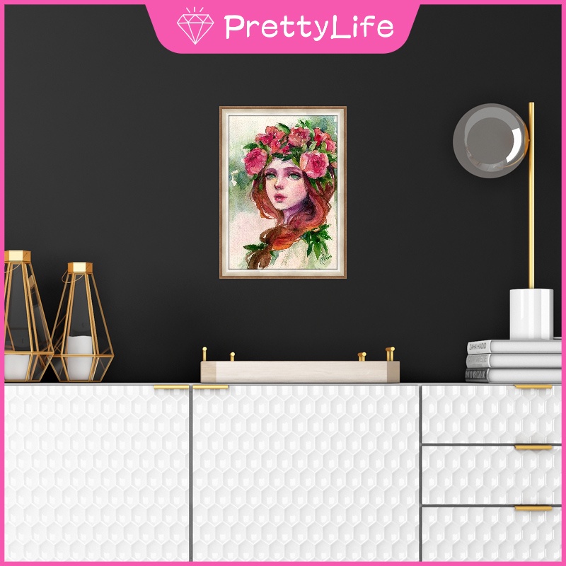 Set tranh đính đá 5d hình cô gái &amp; hoa trang trí độc đáo DIY kích thước 30x40cm
