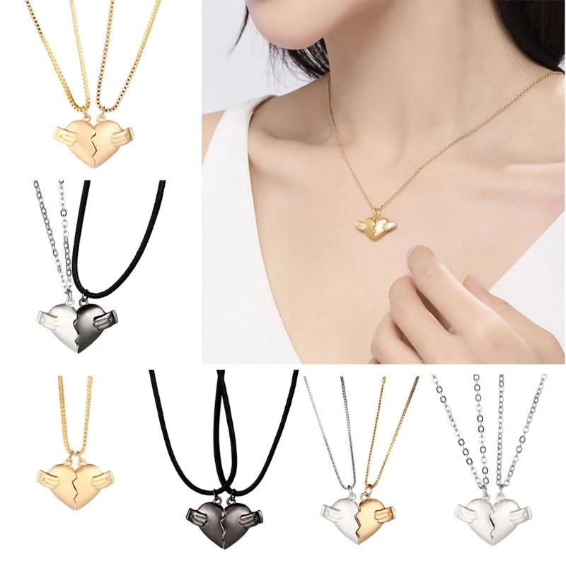 1 Cặp Vòng cổ Mặt Hình Trái Tim Từ Tính Cho Cặp Đôi