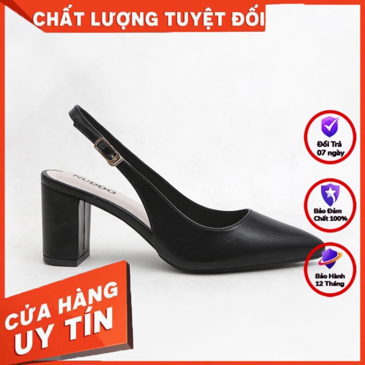 Giày slingback cao gót nữ Nuddo cao cấp gót vuông mũi nhọn 7p da mềm fom dáng chuẩn - Hàng nhập khẩu