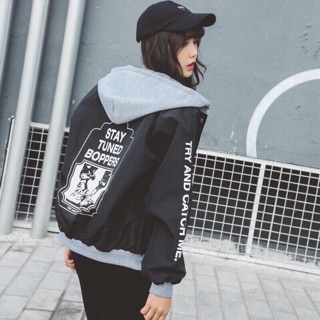 Áo khoác dù phối nón xám